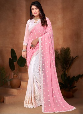 Delightful Pink Georgette Trendy Saree