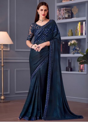 Delightsome Navy Blue Sequins Silk Trendy Saree