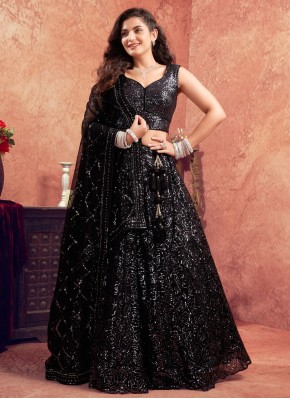 Delightsome Net Black Patchwork Designer Lehenga Choli