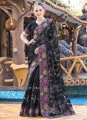 Demure Black Embroidered Jimmy Chu Contemporary Saree