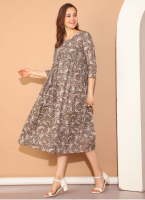 Demure Brown Print Designer Kurti