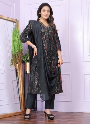 Demure Handwork Silk Black Trendy Salwar Suit