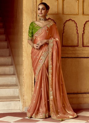 Deserving Sequins Peach Contemporary Saree