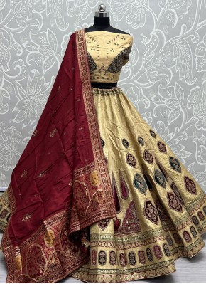 Designer Lehenga Choli Patchwork Banarasi Silk in Cream