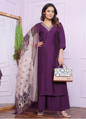 Designer Salwar Kameez Handwork Silk in Wine