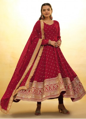 Designer Salwar Suit Embroidered Georgette in Red