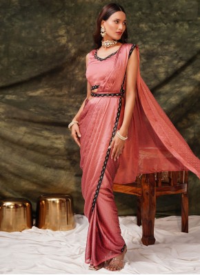 Designer Saree Stone Satin Silk in Peach and Pink