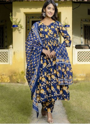 Desirable Navy Blue Cotton Salwar Kameez