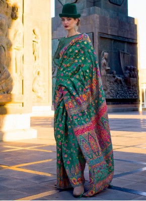 Desirable Organza Weaving Green Contemporary Saree