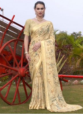 Digital Print Georgette Classic Saree in Yellow