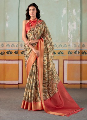 Dignified Handloom silk Multi Colour Floral Print 