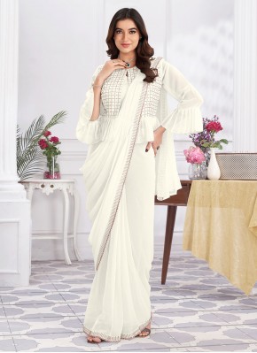 Dignified Sequins Cream Georgette Contemporary Sar