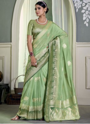 Dignified Weaving Green Pure Crepe Trendy Saree