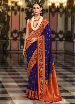 Dilettante Meenakari Viscose Navy Blue Designer Saree