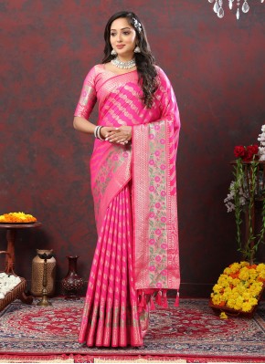 Dilettante Weaving Pink Silk Trendy Saree