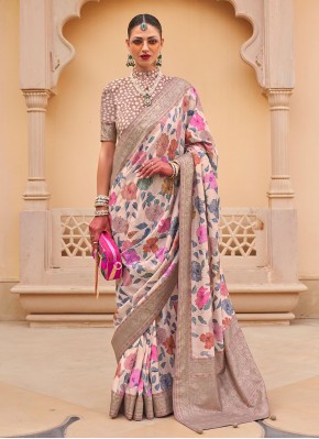 Distinctive Silk Floral Print Multi Colour Contemporary Saree