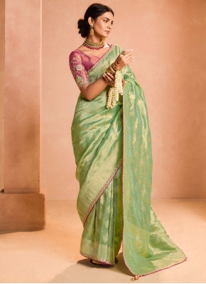 Distinctive Tissue Green Designer Saree