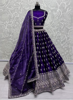 Distinguishable Dori Work Blue and Violet Trendy Lehenga Choli