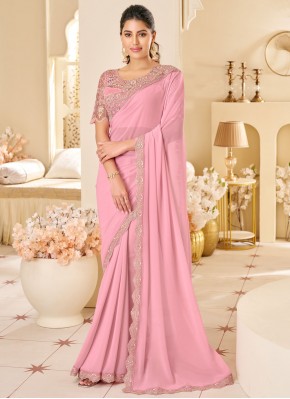 Distinguishable Georgette Pink Traditional Saree