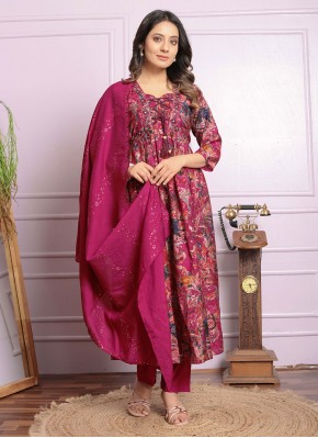 Distinguishable Pink Embroidered Silk Readymade Salwar Kameez