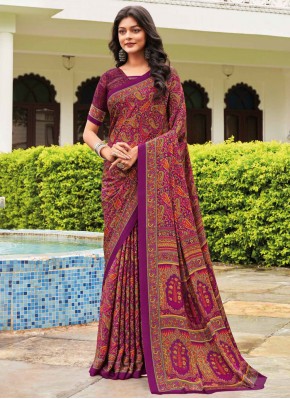 Distinguishable Purple Printed Trendy Saree