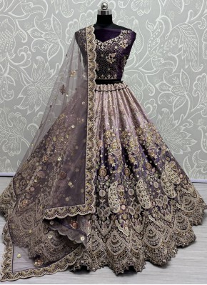 Distinguishable Velvet Dori Work Purple Trendy Lehenga Choli