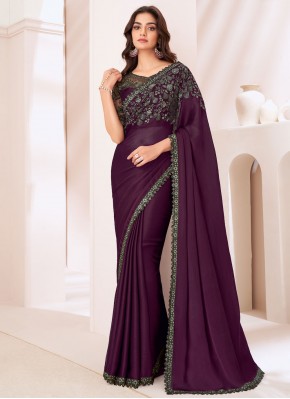 Divine Chiffon Satin Sequins Purple Classic Saree