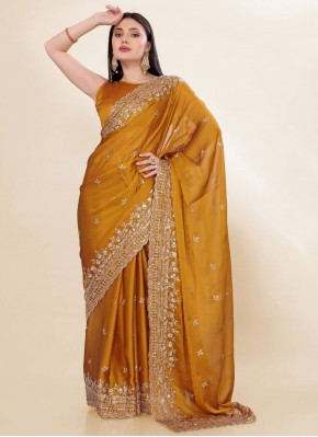 Divine Chinon Zari Mustard Contemporary Saree