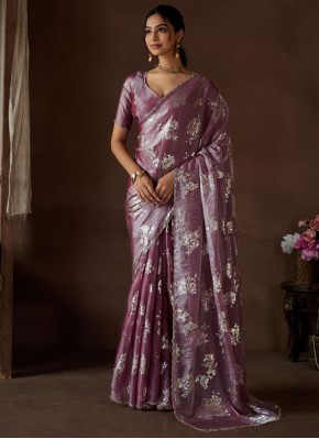 Divine Cutdana Satin Silk Purple Traditional Saree