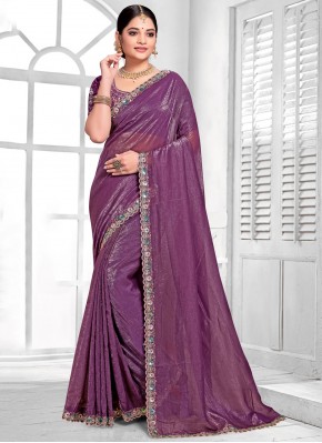 Divine Silk Sequins Purple Trendy Saree