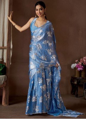 Elegant Blue Festival Designer Saree