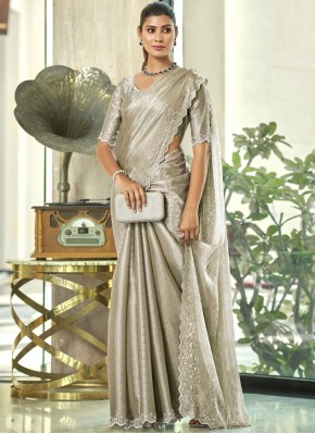 Elegant Silk Blend Silver Contemporary Saree