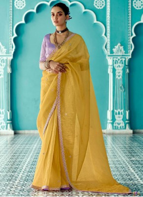 Elegant Yellow Designer Saree