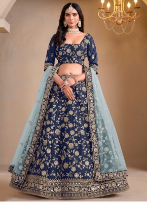 Embroidered Art Silk Trendy Lehenga Choli in Teal