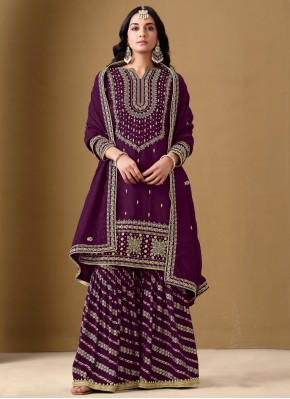 Embroidered Art Silk Trendy Salwar Kameez in Purple