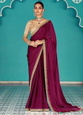 Embroidered Crush Contemporary Saree in Wine