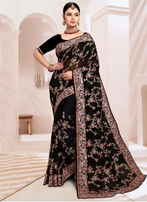 Embroidered Georgette Classic Saree in Black