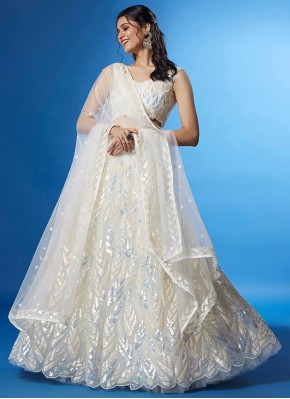 Embroidered Net Designer Lehenga Choli in Off White