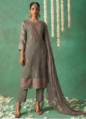 Embroidered Organza Salwar Kameez in Grey