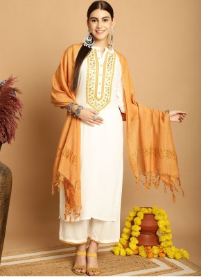 Embroidered Rayon Trendy Salwar Suit in Off White