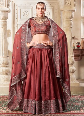 Embroidered Silk Lehenga Choli in Salmon