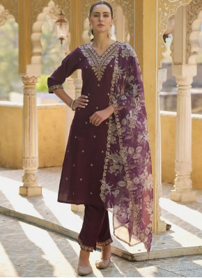 Embroidered Viscose Designer Salwar Kameez in Wine