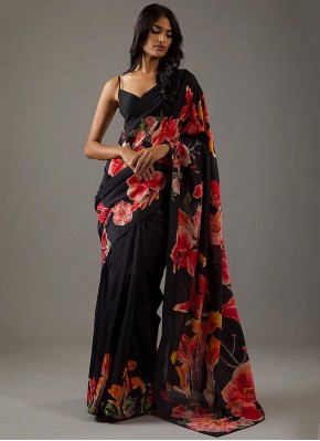 Enchanting Pure Crepe Black Classic Saree