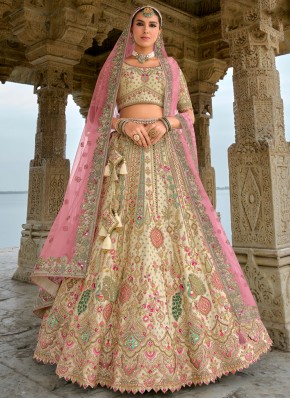 Enchanting Silk Embroidered Cream Trendy Lehenga Choli