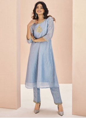 Energetic Embroidered Blue Party Wear Kurti