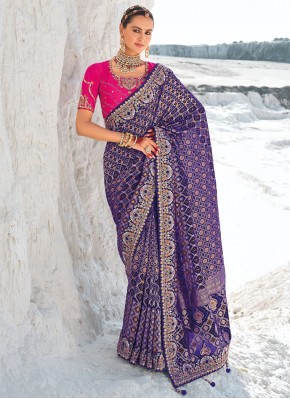 Energetic Georgette Zari Violet Contemporary Saree