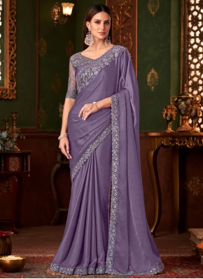 Energetic Lavender Sequins Silk Trendy Saree