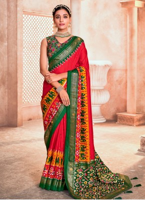Engrossing Woven Red Cotton Silk Trendy Saree