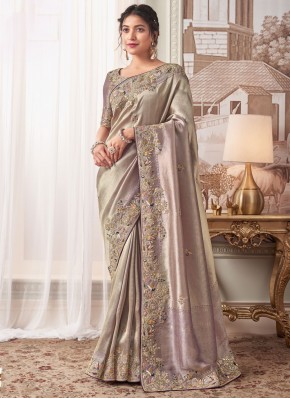 Enthralling Grey Thread Viscose Traditional Saree