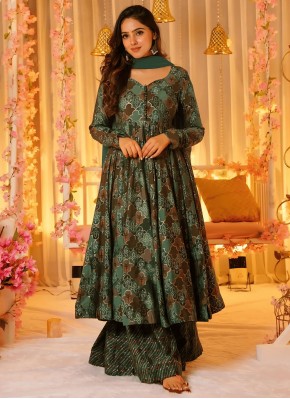 Enticing Printed Georgette Green and Rama Readymade Salwar Kameez